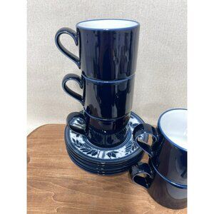 5 DANSK COBALT BLUE CUPS AND SAUCERS IN THE CEYLON PATTERN Blue White